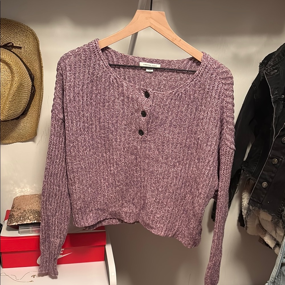 Purple Knit Henley Sweater